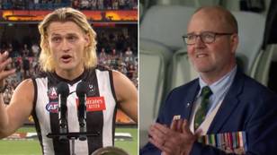 Crowd members in tears as AFL star delivers emotional speech on Anzac Day