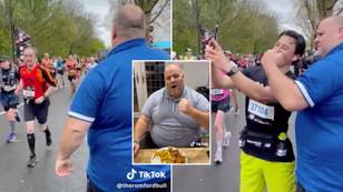 'Big John' showed his support for the London Marathon runners by yelling 'Bosh' as they ran by