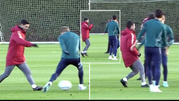 Mikel Arteta attempts Cristiano Ronaldo's 'Siu' celebration after nutmegging Martin Odegaard in training