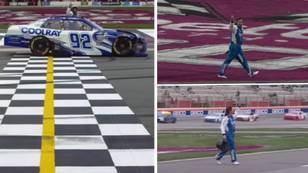 NASCAR star protests officials by parking his car at the finish line and walking off mid-race